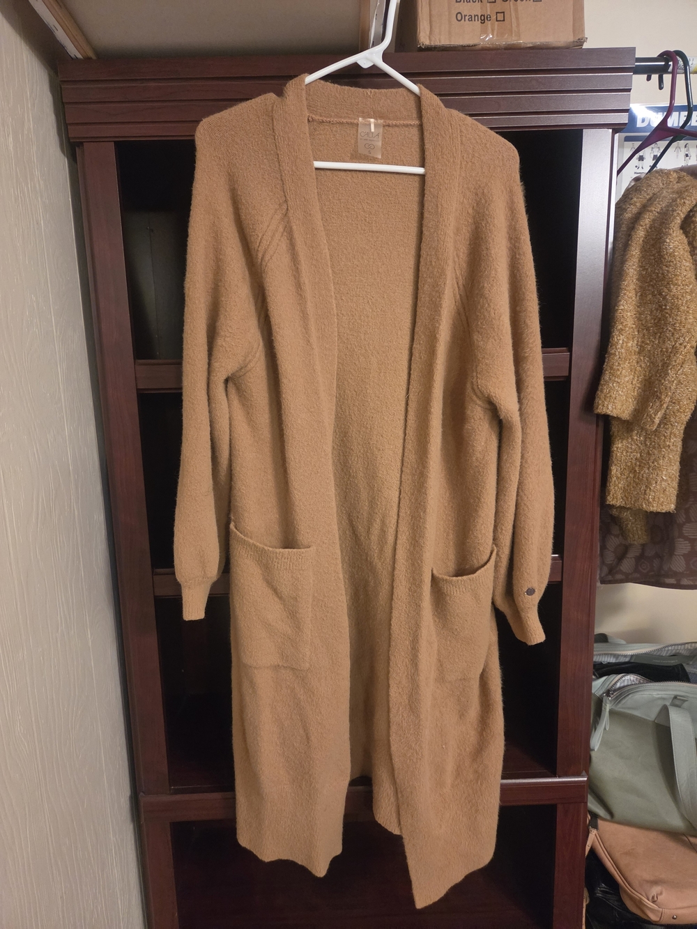 CALIA by Carrie Underwood Long Open-Front Cardigan Duster in Camel Brown